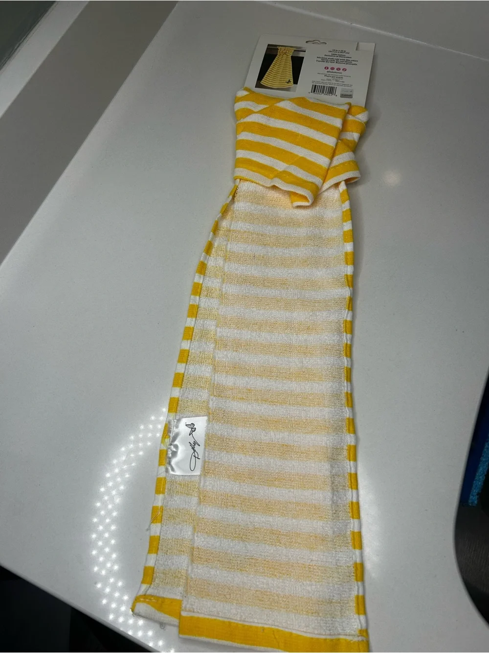 NEW Dolly Parton Yellow & White Striped butterfly fridge towel Snap 100% cotton